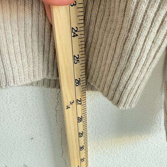 Kenneth Roberts Cardigan Sweater 100% Wool Ribbed Full Zip Mock Neck Beige Men L - Picture 6 of 7